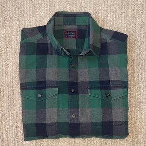 UNTUCKit Mens Medium Green Blue Plaid Cotton Flannel Button Down Shirt